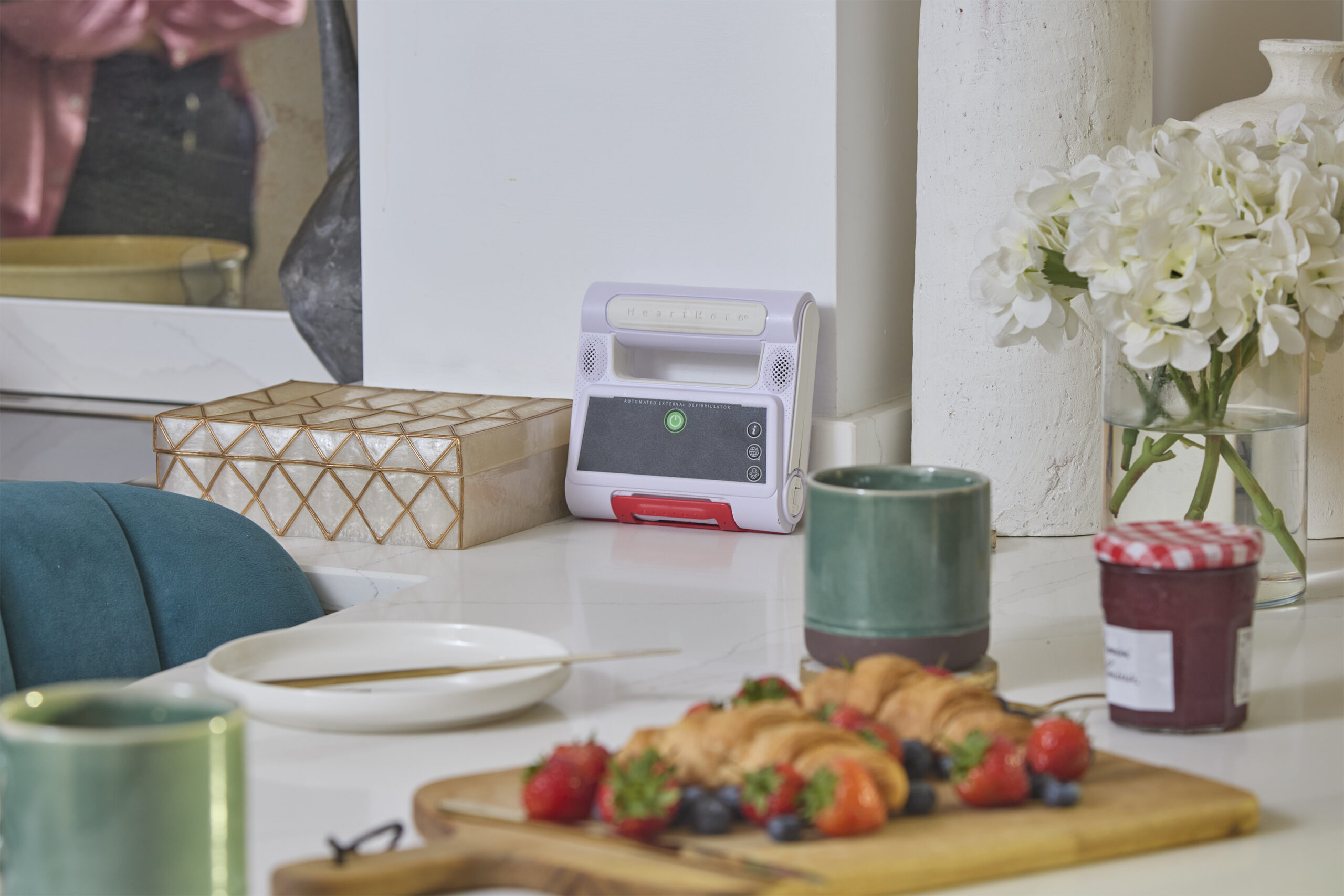 Discreet and sleek at home defibrillator for any setting